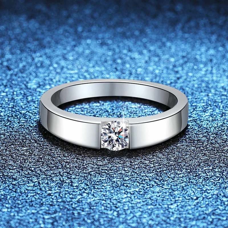 Sleek 925 Sterling Silver Tension-Set Round Moissanite Ring