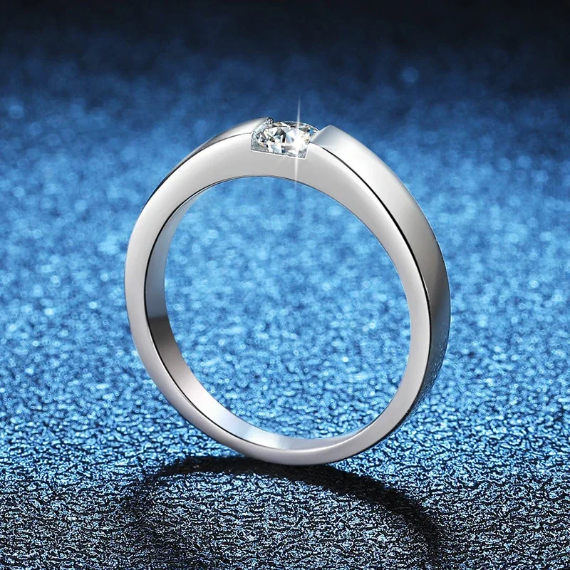 Sleek 925 Sterling Silver Tension-Set Round Moissanite Ring