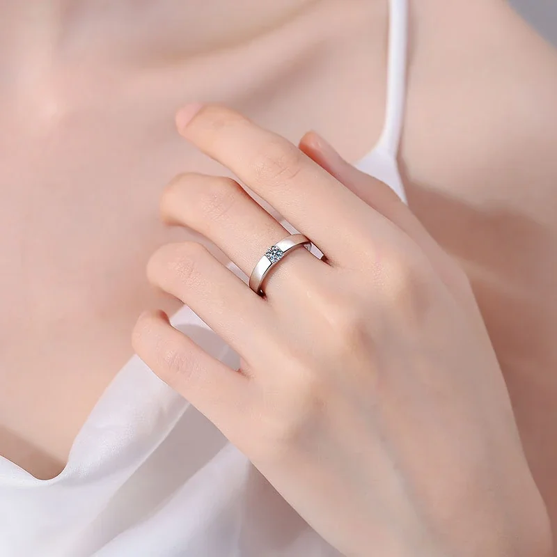 Sleek 925 Sterling Silver Tension-Set Round Moissanite Ring