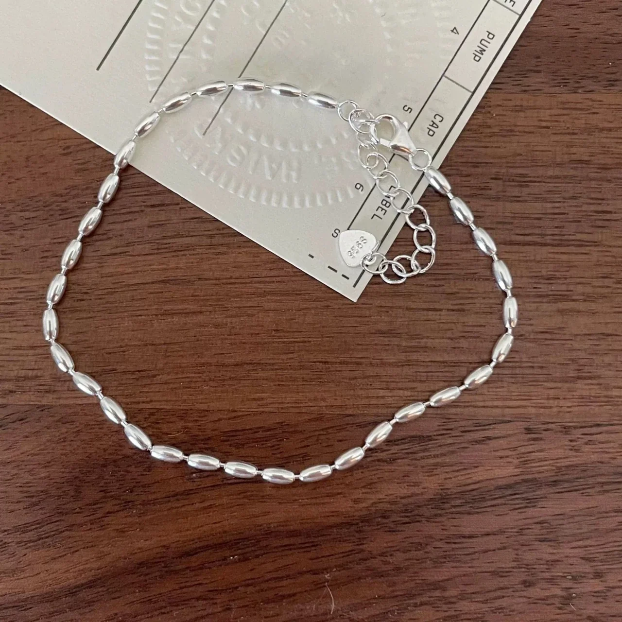 Polished Oval Bead 925 Sterling Silver Chain Bracelet