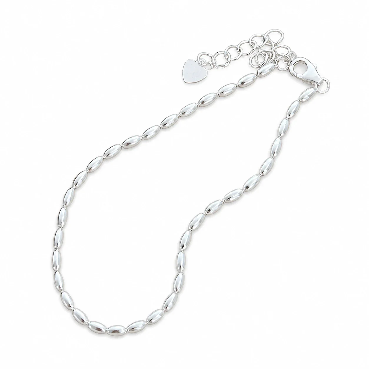 Polished Oval Bead 925 Sterling Silver Chain Bracelet