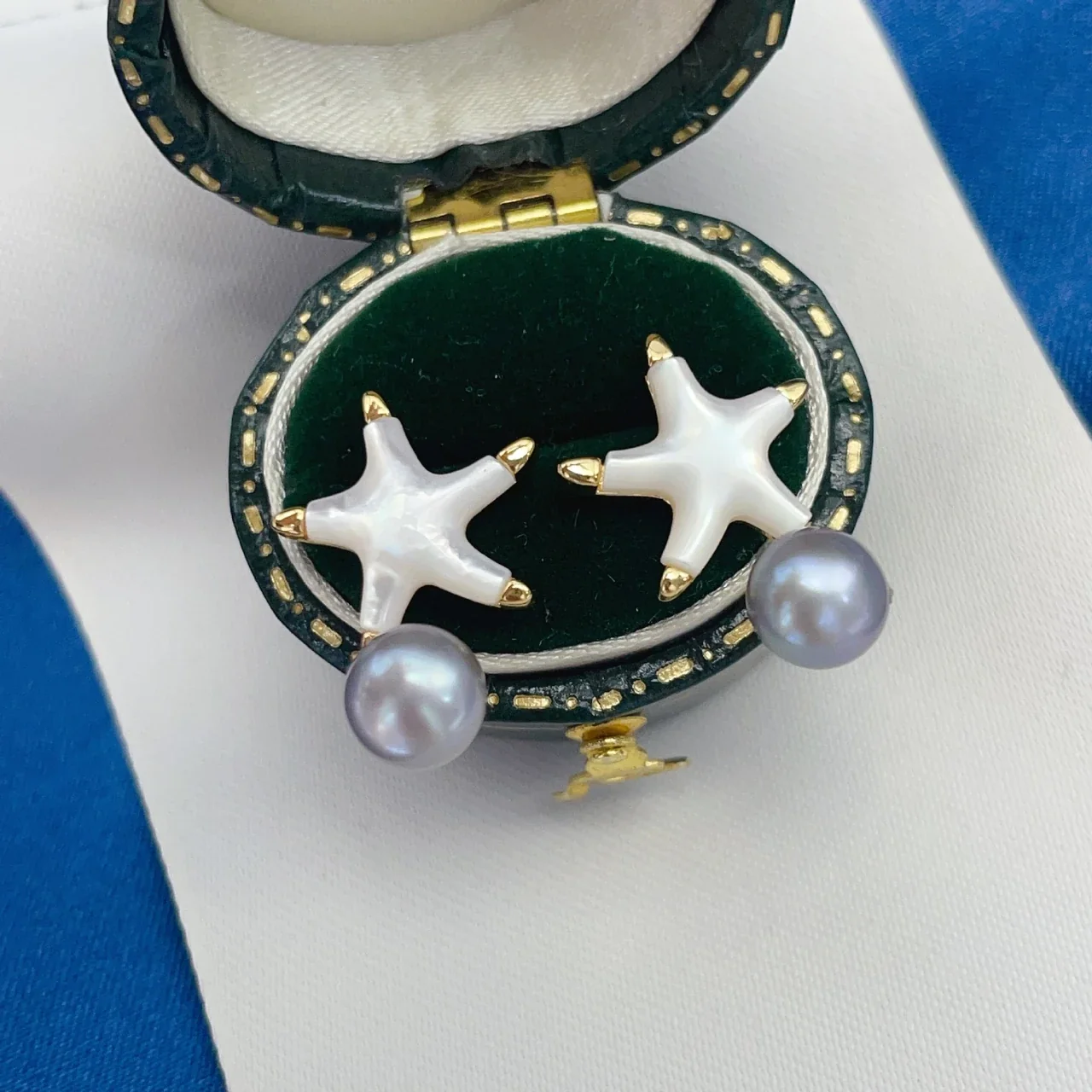 Playful Gold-Plated Starfish Round Freshwater Pearl Drop Earrings