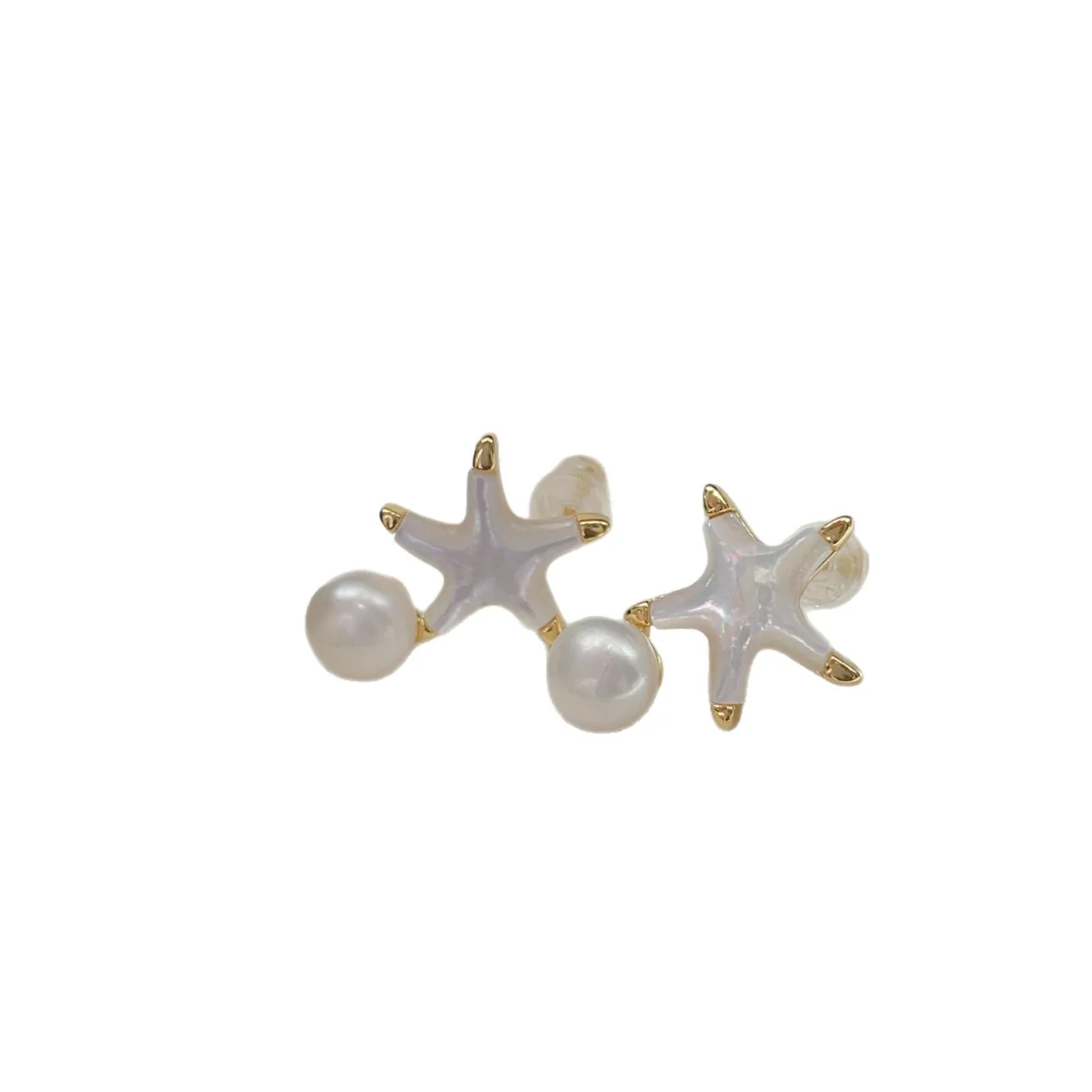 Playful Gold-Plated Starfish Round Freshwater Pearl Drop Earrings