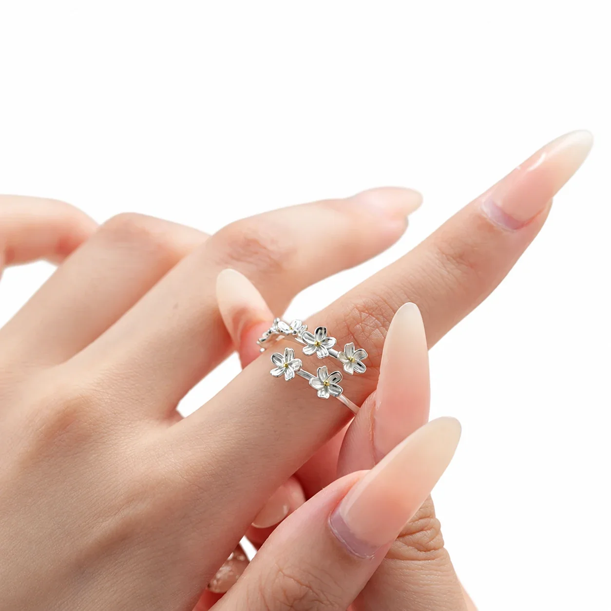 Textured Triple Iris Gold-Plated 925 Sterling Silver Open Ring