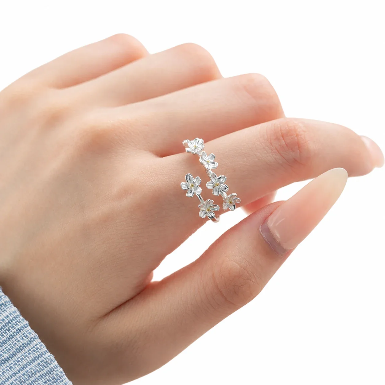 Textured Triple Iris Gold-Plated 925 Sterling Silver Open Ring