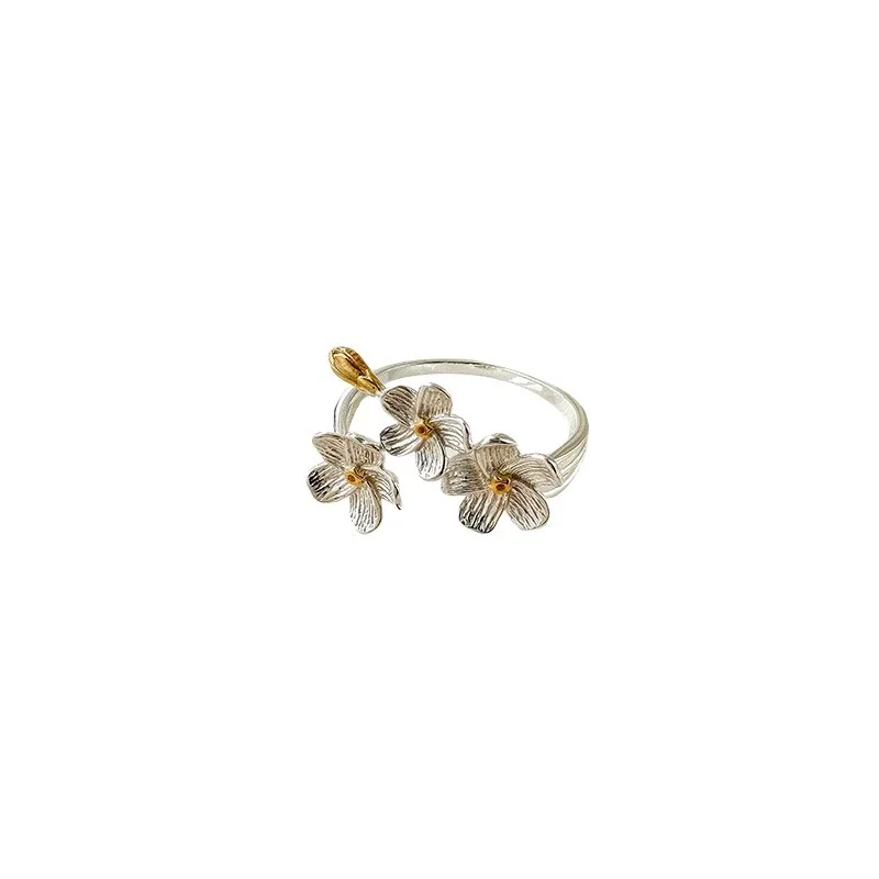 Textured Triple Iris Gold-Plated 925 Sterling Silver Open Ring