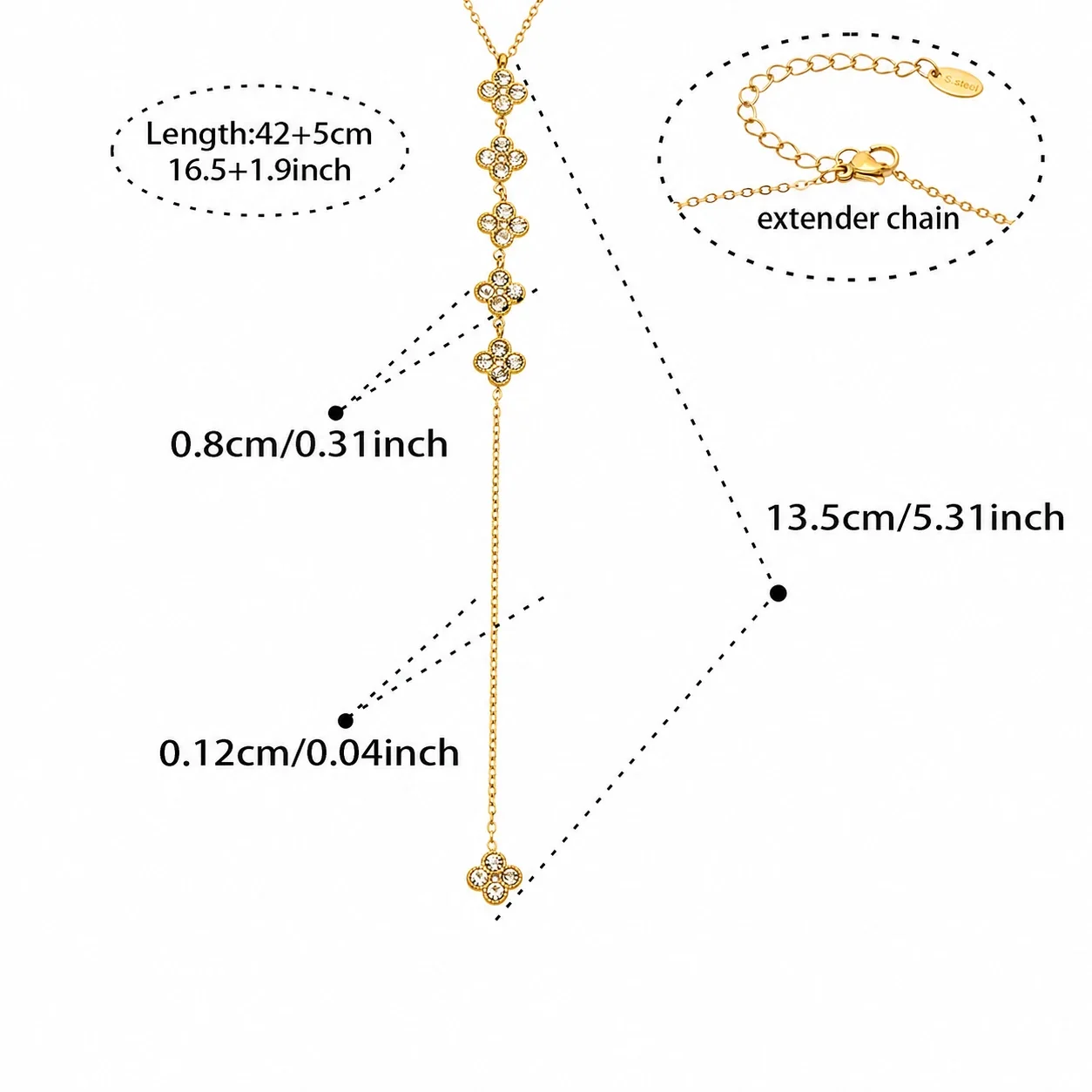 Vivid 18K Gold-Plated CZ Clover Necklace Bracelet Set - Gold Clover CZ Y 42+5 cm