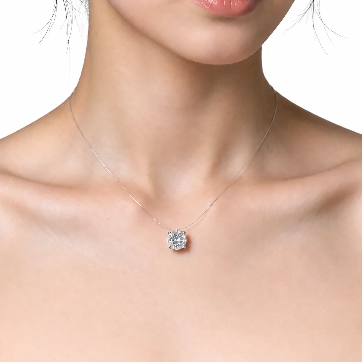 Radiant 925 Sterling Silver Round CZ Four-Prong Necklace