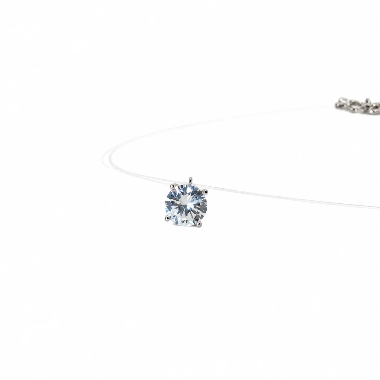 Radiant 925 Sterling Silver Round CZ Four-Prong Necklace