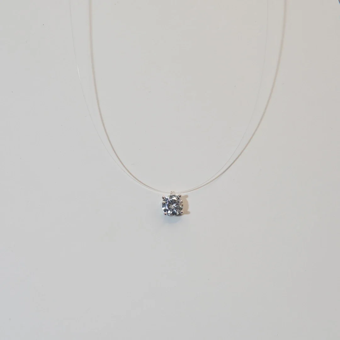 Radiant 925 Sterling Silver Round CZ Four-Prong Necklace - Silver