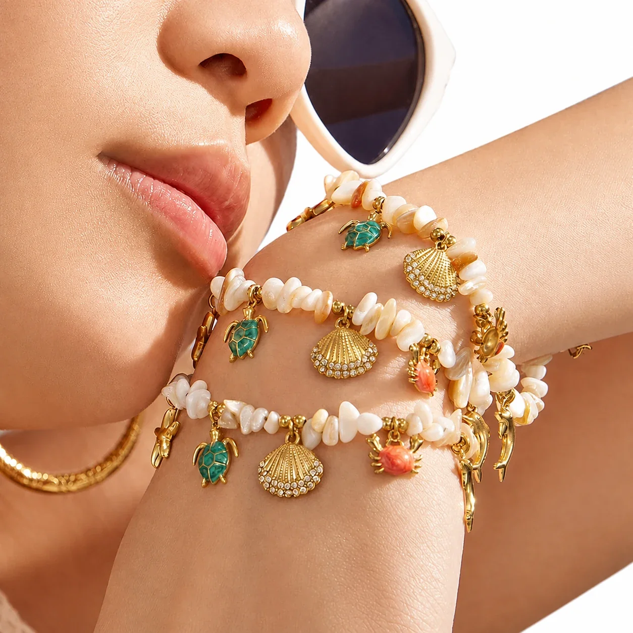 Oceanic Gold-Plated Stainless Steel Shell Charm Bracelet