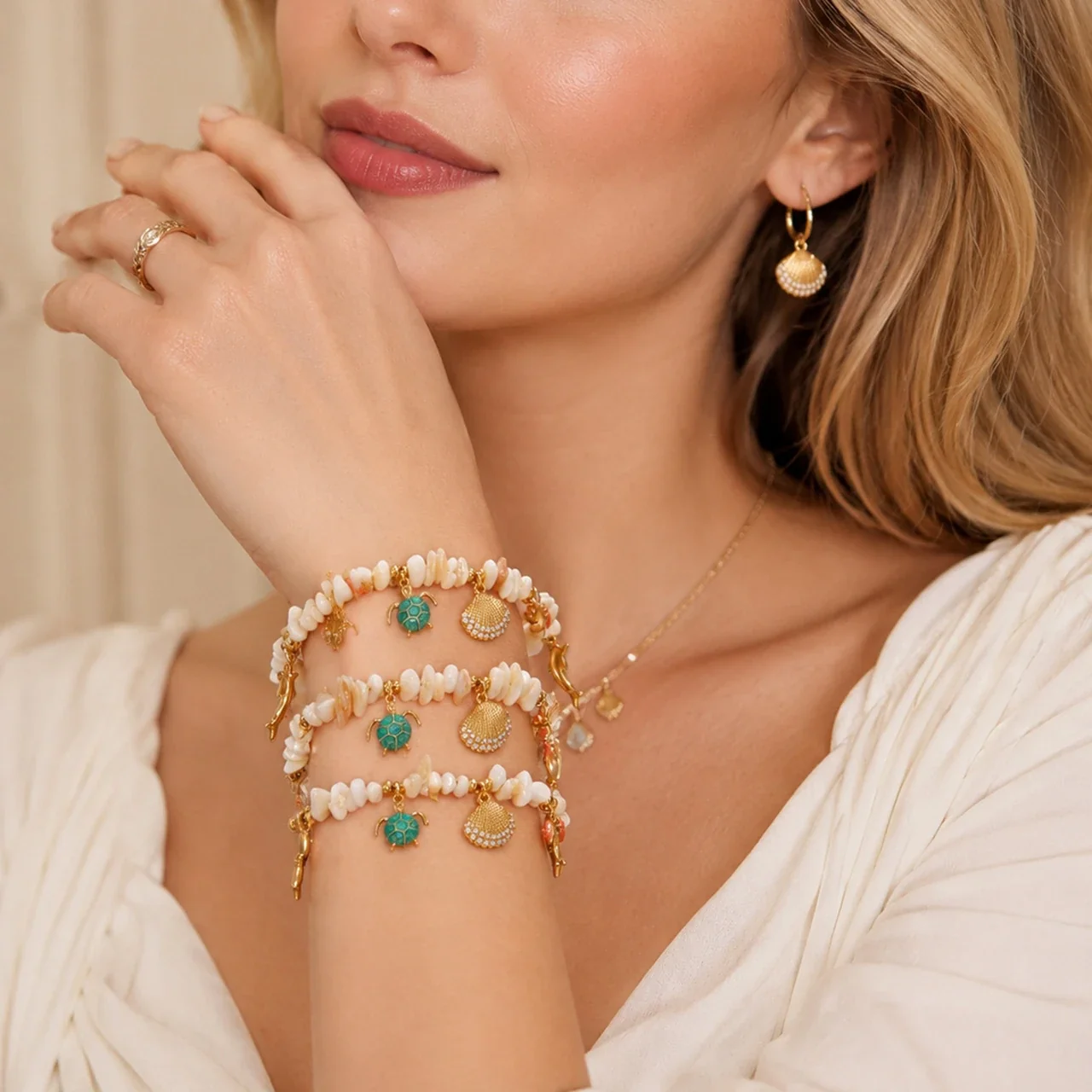 Oceanic Gold-Plated Stainless Steel Shell Charm Bracelet