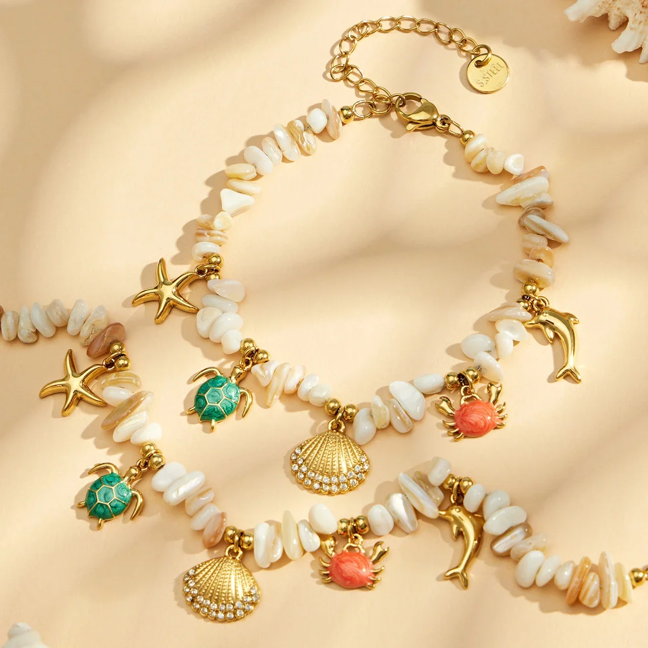 Oceanic Gold-Plated Stainless Steel Shell Charm Bracelet