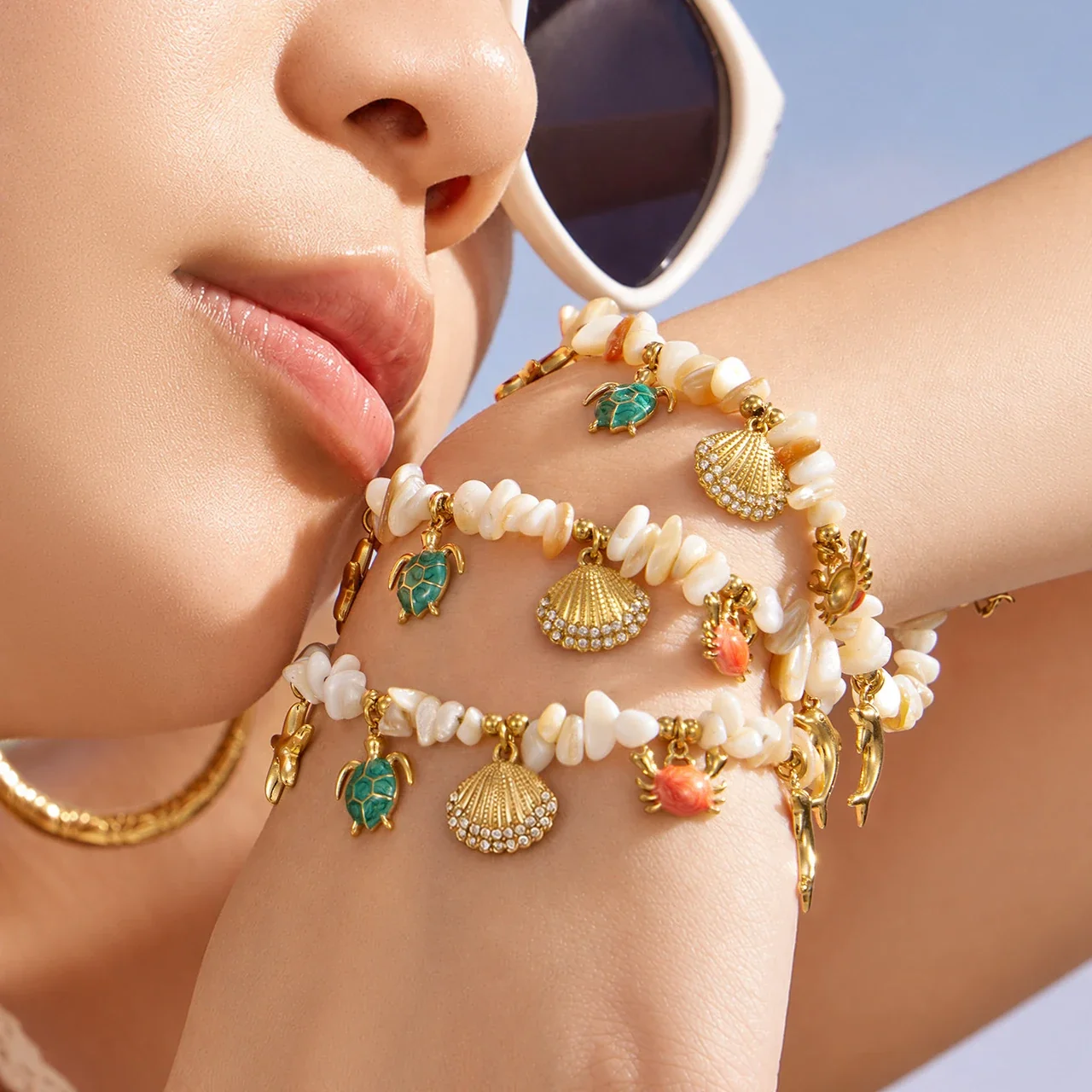 Oceanic Gold-Plated Stainless Steel Shell Charm Bracelet