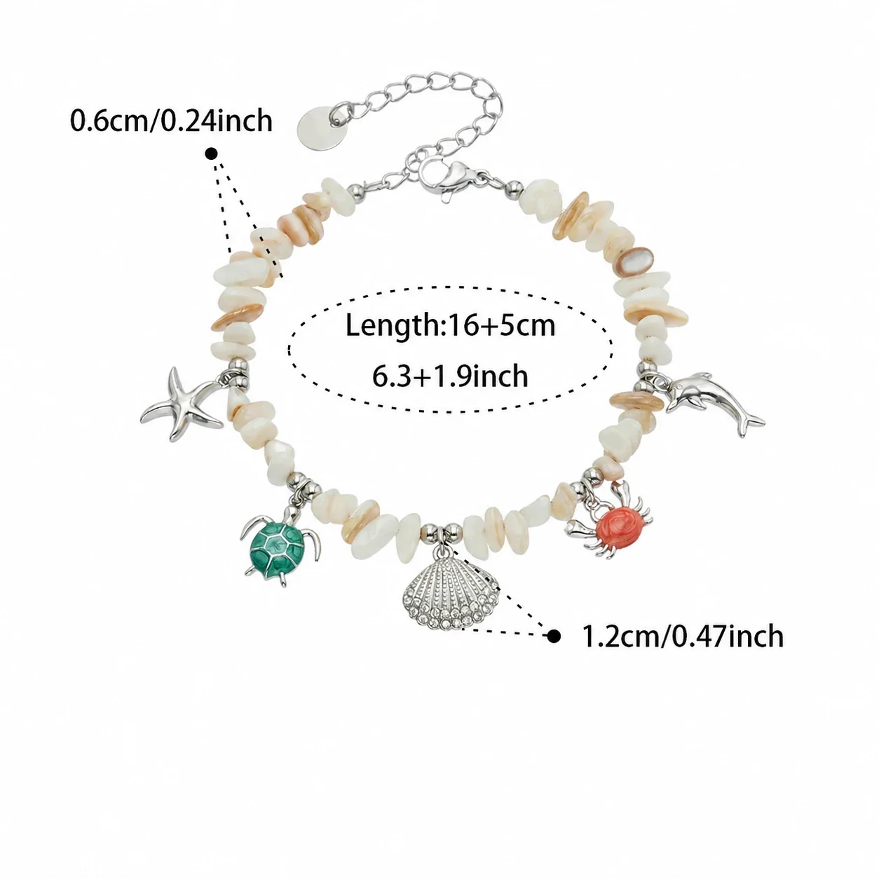 Oceanic Gold-Plated Stainless Steel Shell Charm Bracelet - Silver Shell Charm