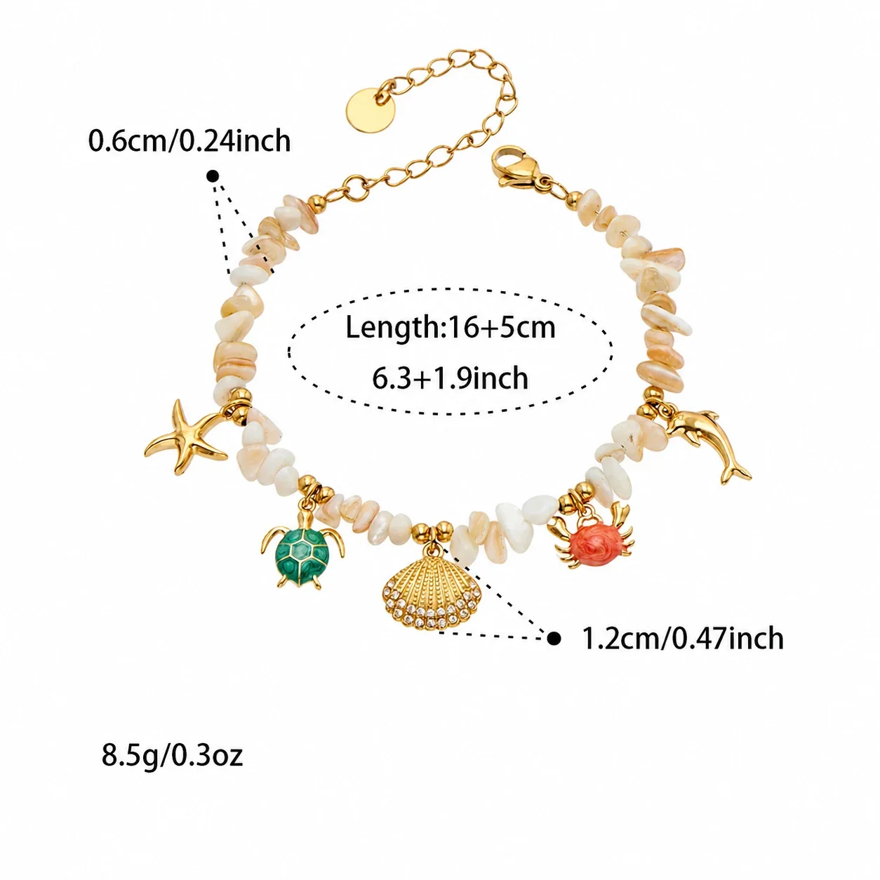 Oceanic Gold-Plated Stainless Steel Shell Charm Bracelet - Gold Shell Charm