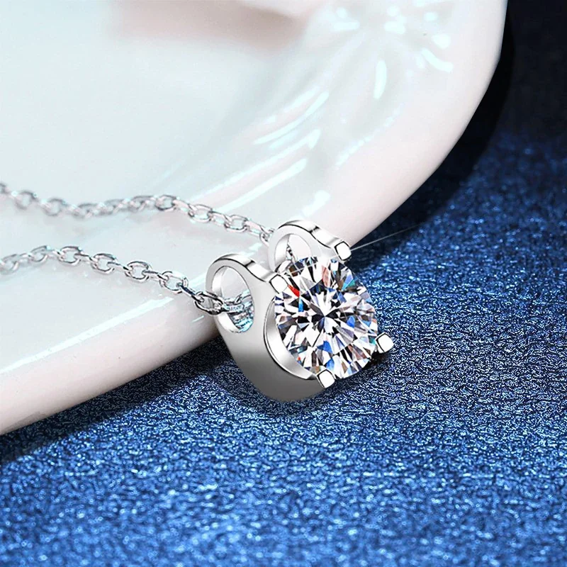 Refined Round Prong-Set 925 Sterling Silver Moissanite Necklace