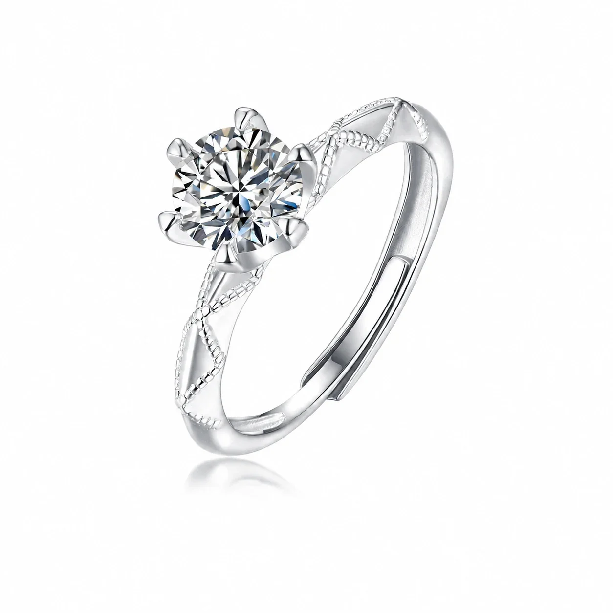Braided 925 Sterling Silver Round Moissanite Open Ring