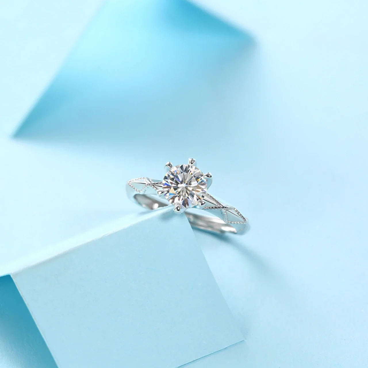 Braided 925 Sterling Silver Round Moissanite Open Ring