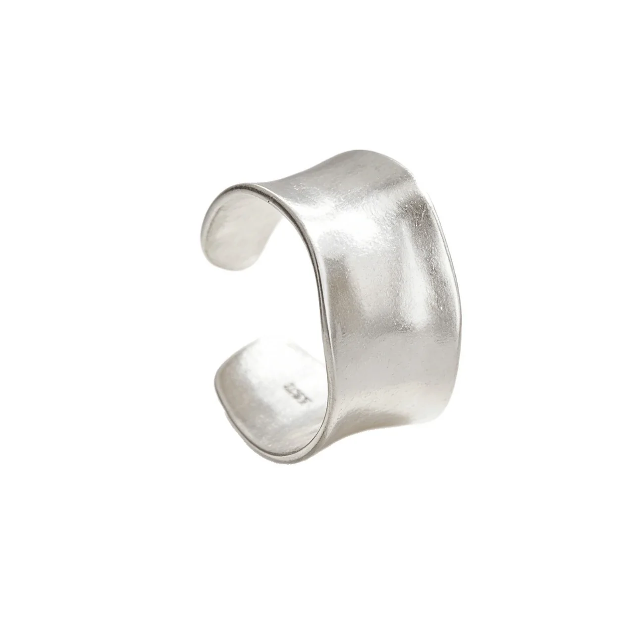 Sculptural 925 sterling silver wavy wide-band open ring