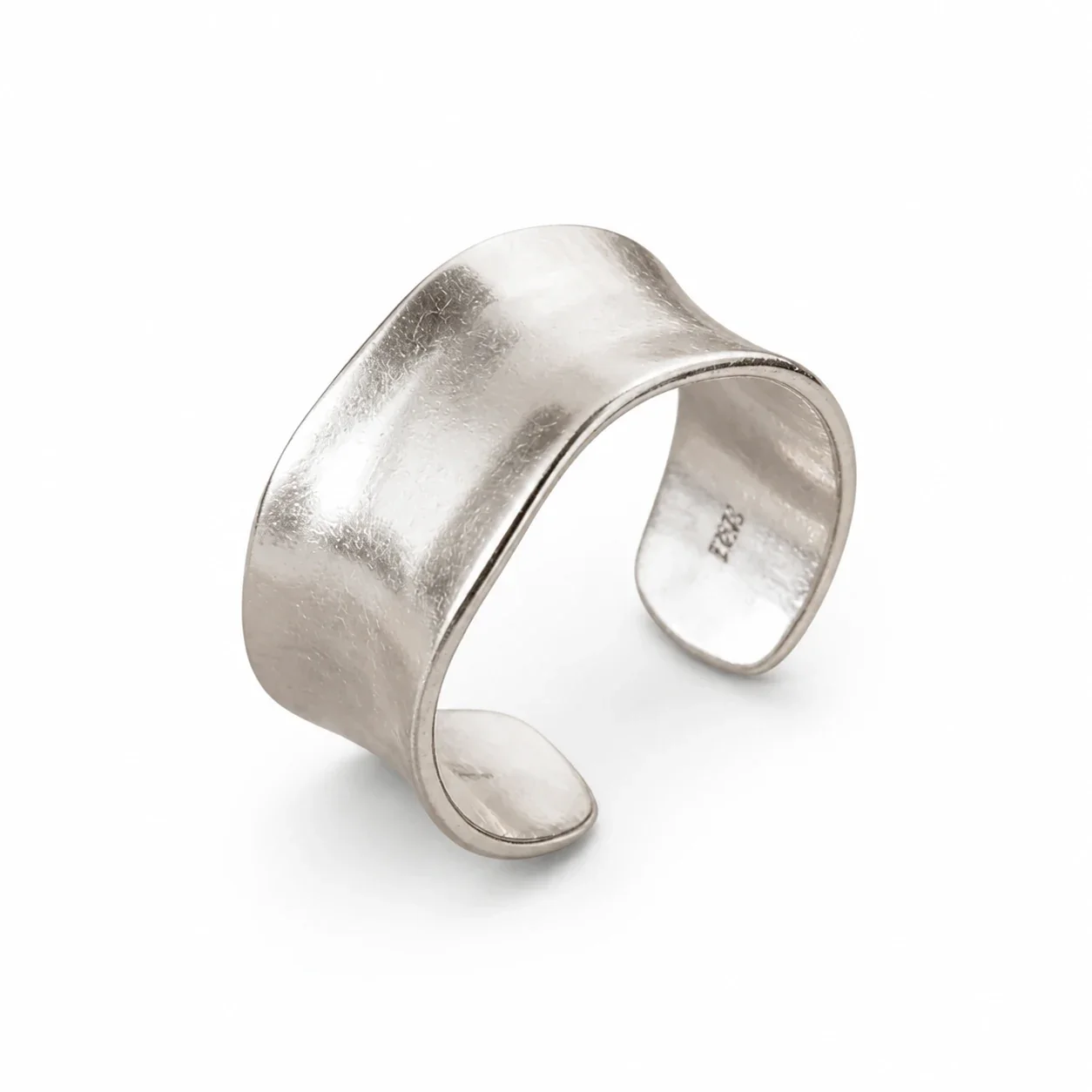 Sculptural 925 sterling silver wavy wide-band open ring