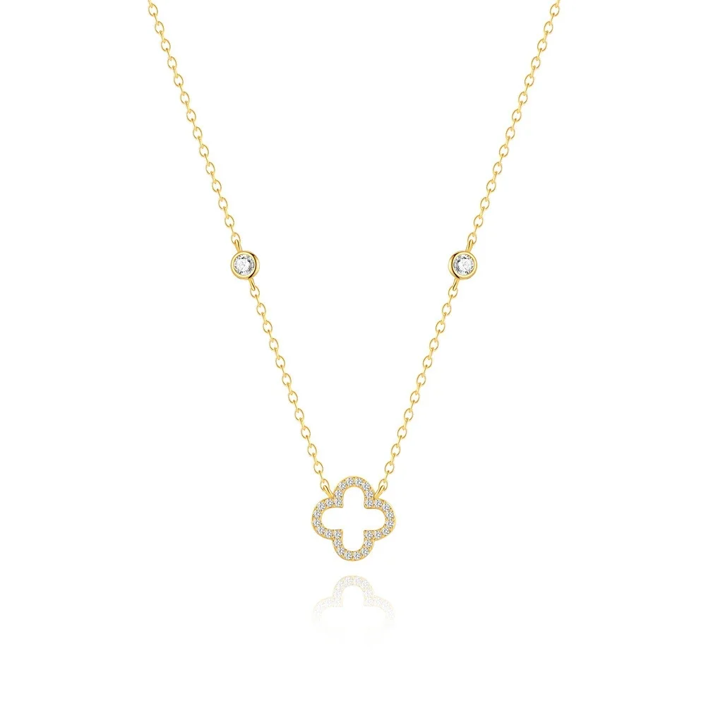 Delicate Clover Pavé 925 Sterling Silver Station Necklace