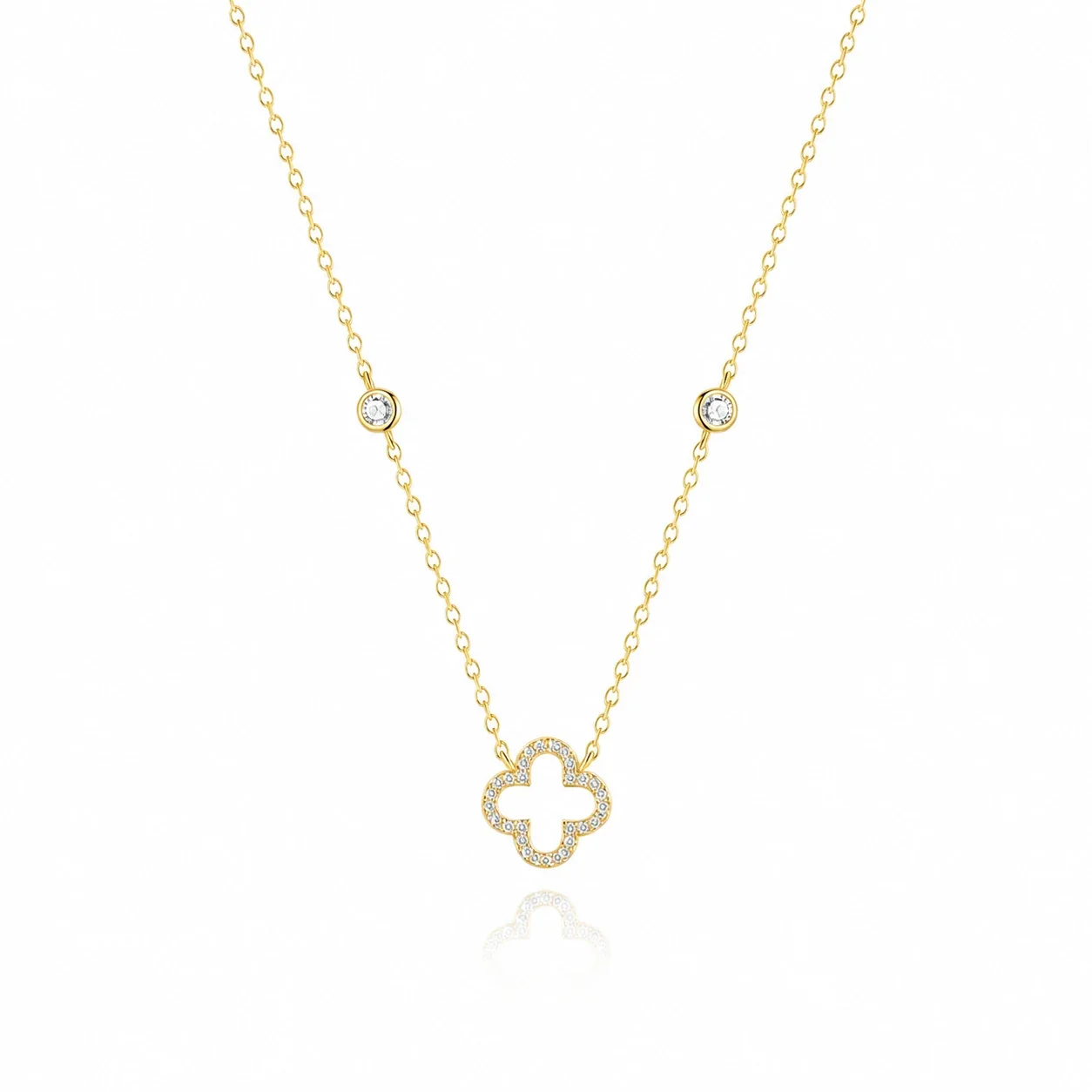 Delicate Clover Pavé 925 Sterling Silver Station Necklace