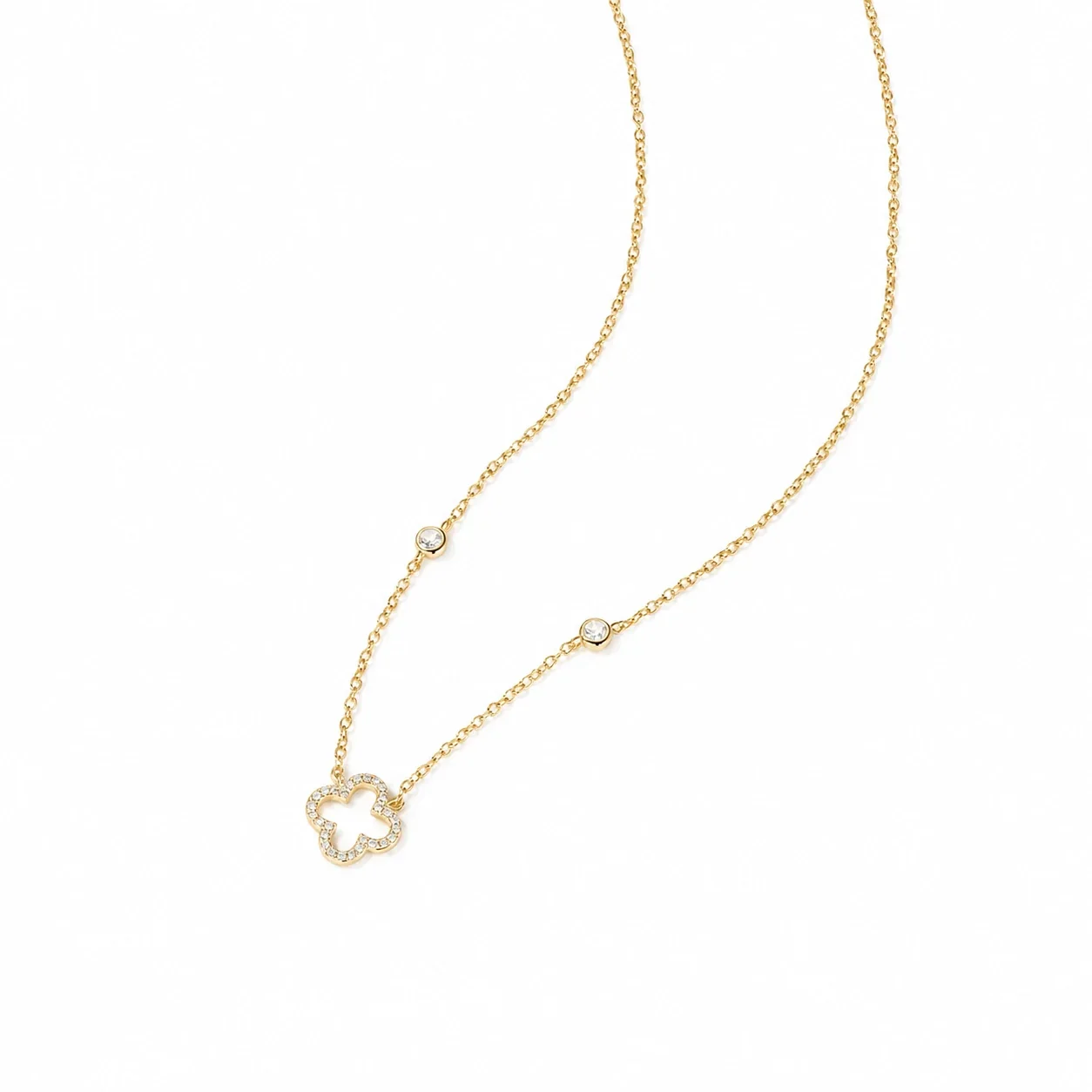 Delicate Clover Pavé 925 Sterling Silver Station Necklace