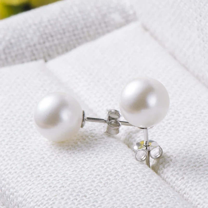 Lustrous 925 Sterling Silver Round Pearl Butterfly-Back Stud Earrings