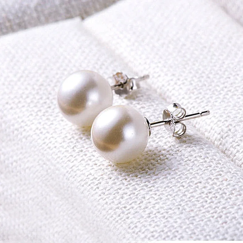 Lustrous 925 Sterling Silver Round Pearl Butterfly-Back Stud Earrings