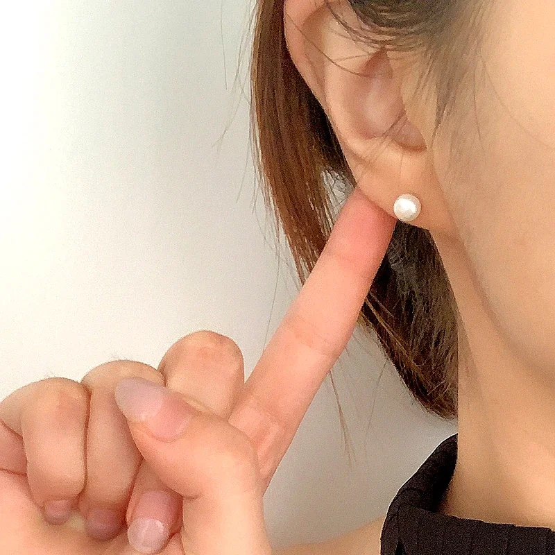 Lustrous 925 Sterling Silver Round Pearl Butterfly-Back Stud Earrings