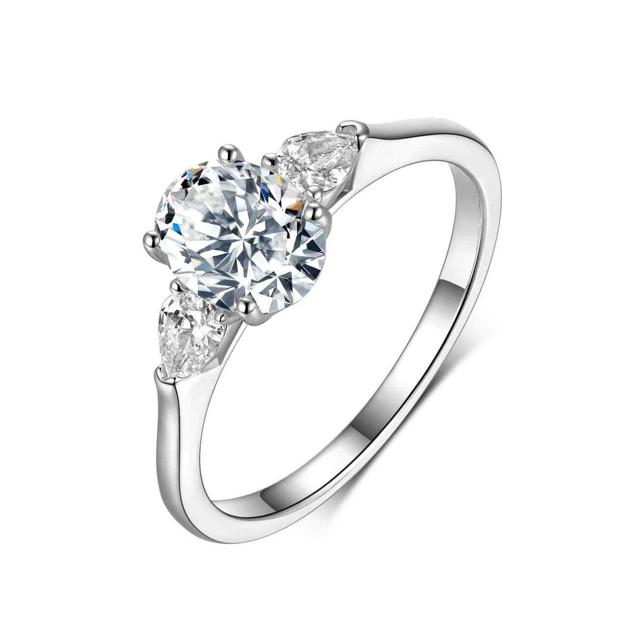 Elegant 925 Sterling Silver Oval & Pear Three-Stone Ring