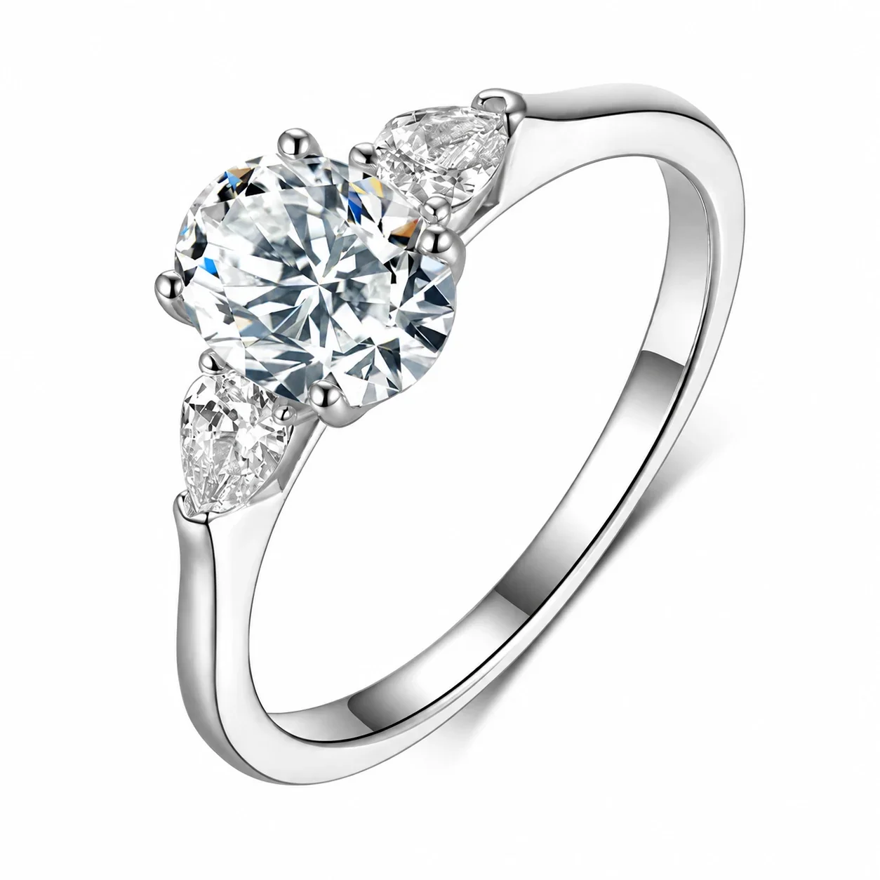 Elegant 925 Sterling Silver Oval & Pear Three-Stone Ring