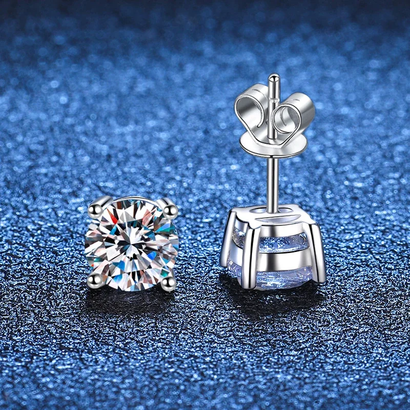 Brilliant Round Moissanite 925 Sterling Silver Stud Earrings