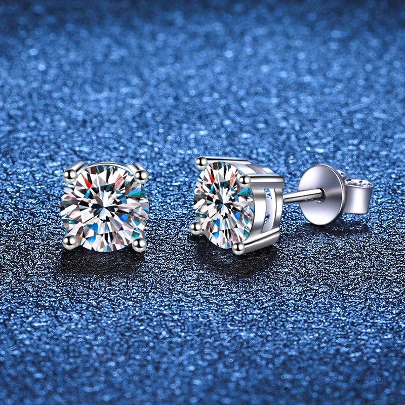 Brilliant Round Moissanite 925 Sterling Silver Stud Earrings