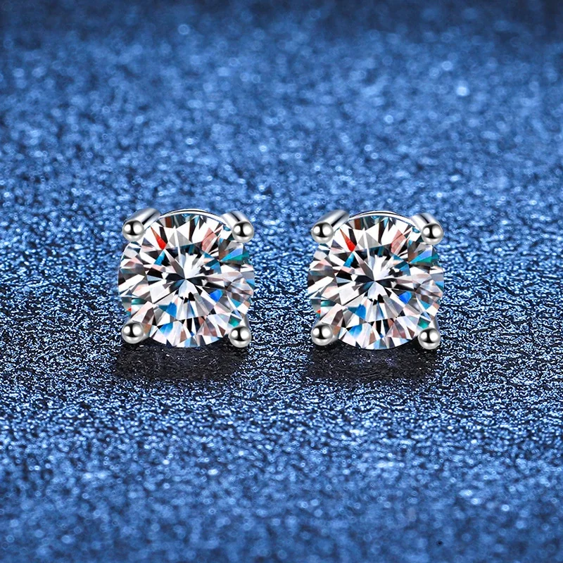Brilliant Round Moissanite 925 Sterling Silver Stud Earrings