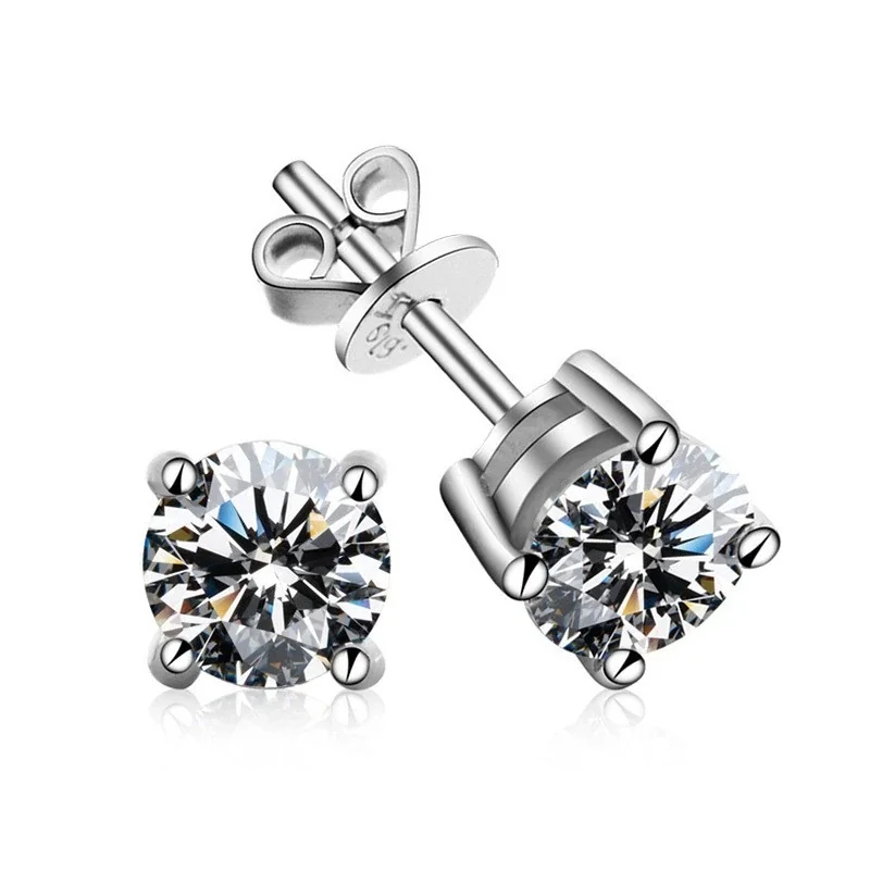 Brilliant Round Moissanite 925 Sterling Silver Stud Earrings - Moissanite