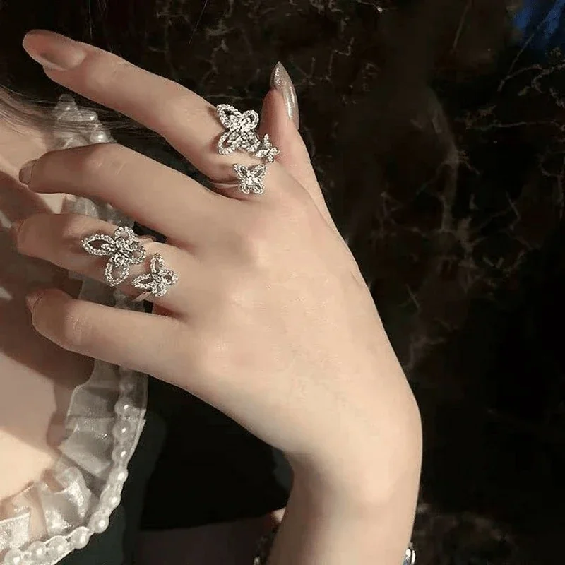 Ethereal Silver-Plated Triple Butterfly Open Copper Ring