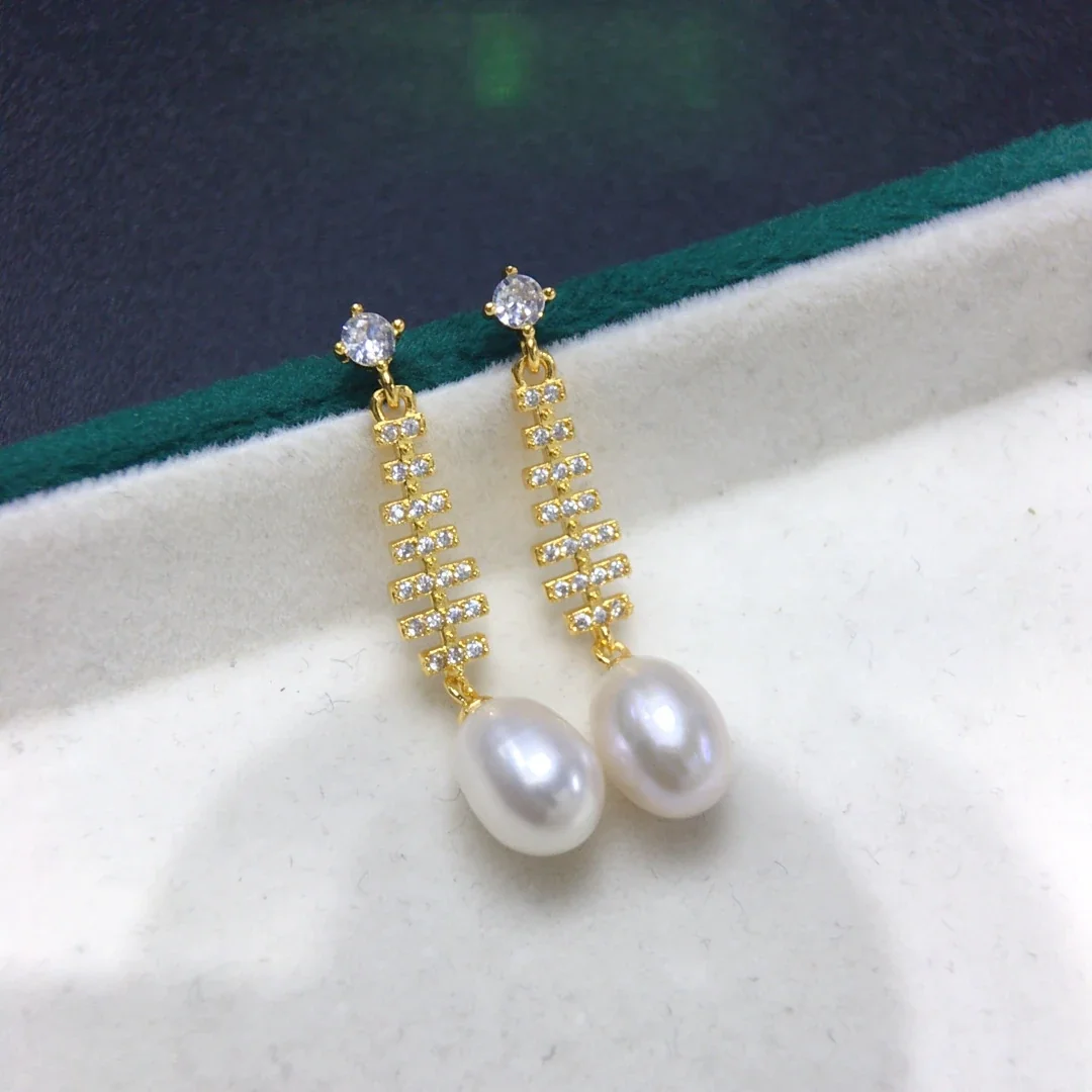 Luminous Prong-Set CZ Fishbone Pearl Drop Earrings