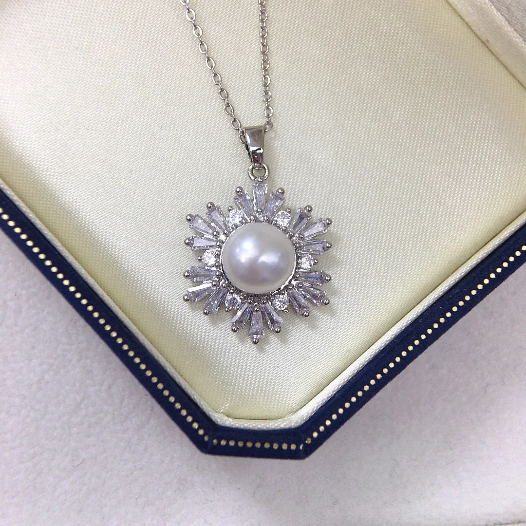 Radiant Gold-Plated Snowflake Baguette Pearl Pendant Necklace