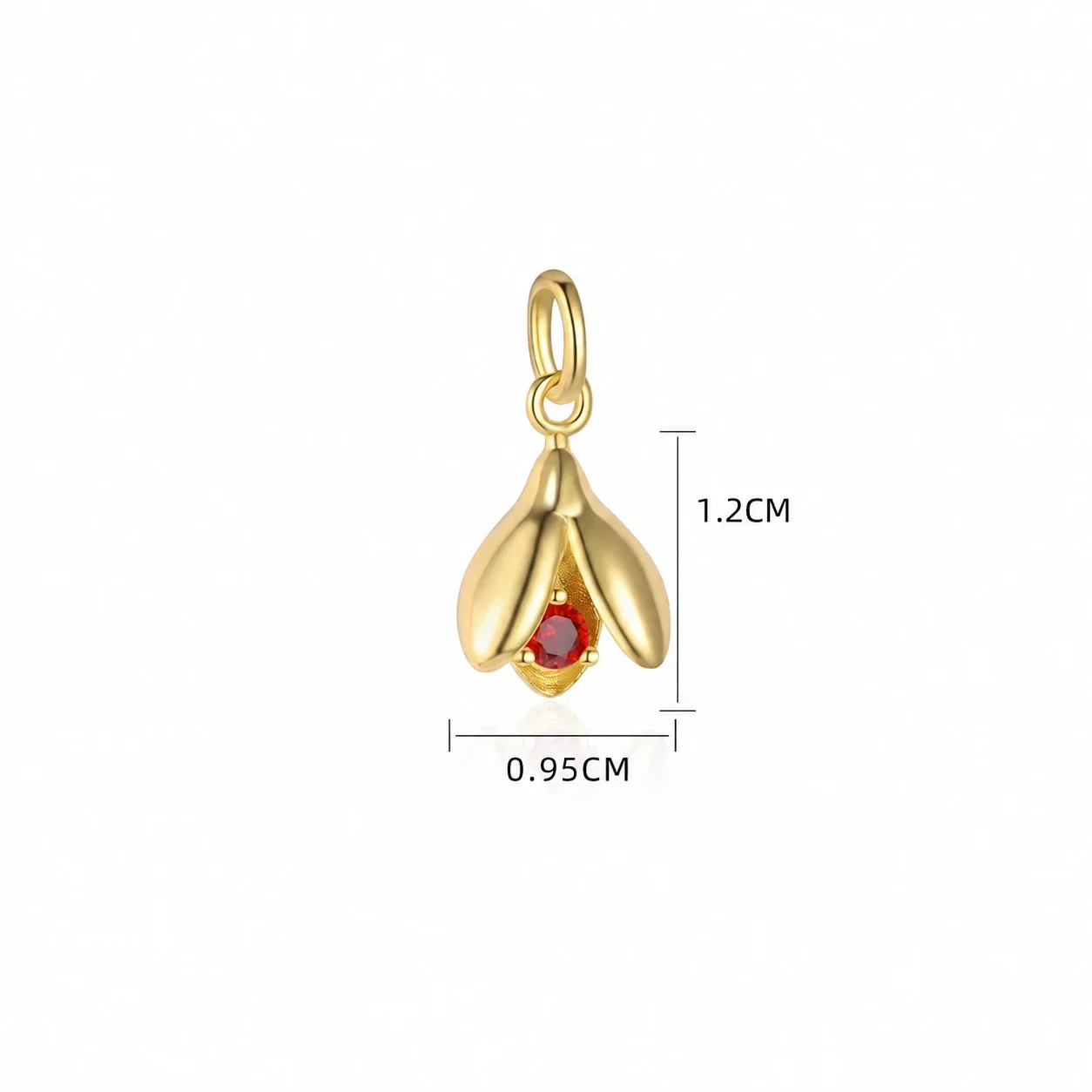 Botanical 925 Sterling Silver Textured Flower CZ Pendant - Gold Garnet Red Snowdrop CZ