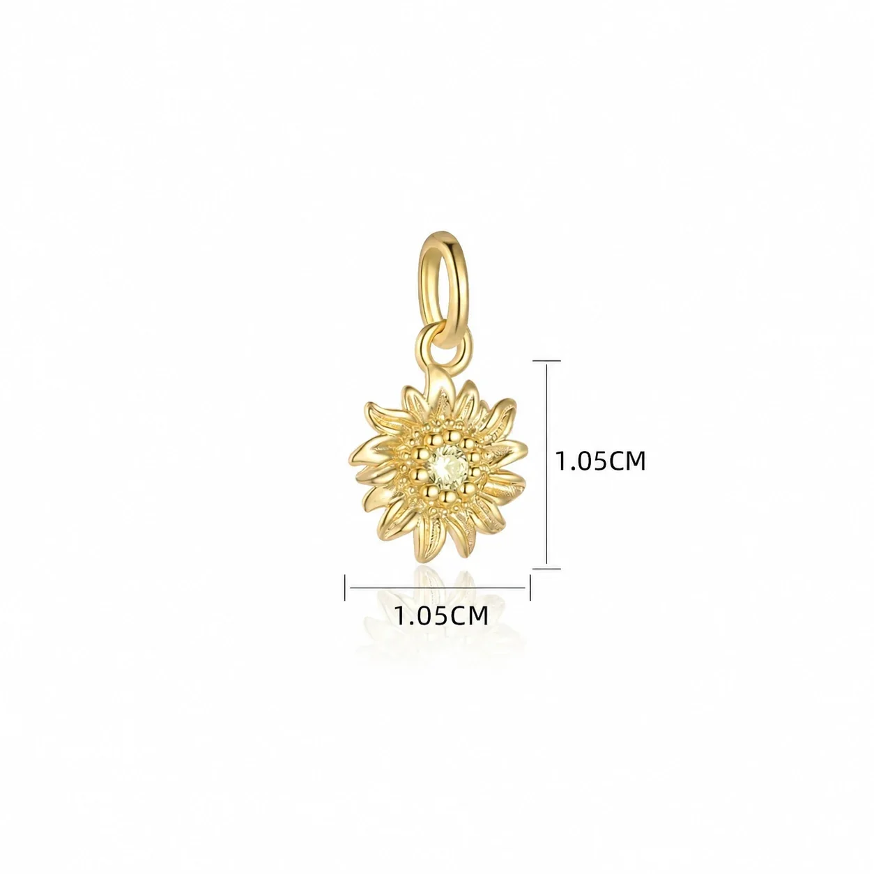 Botanical 925 Sterling Silver Textured Flower CZ Pendant - Gold Deep Golden Yellow Sunflower