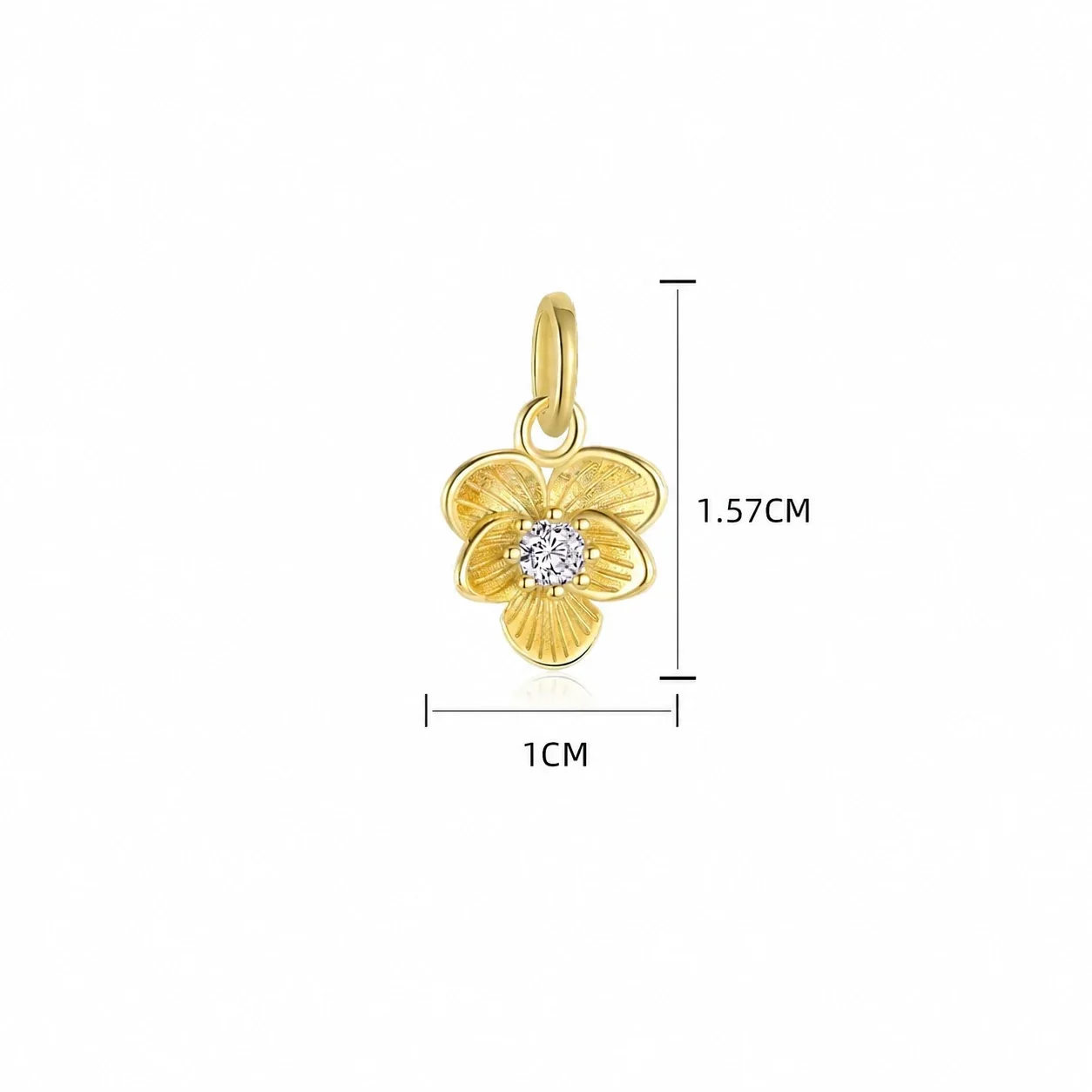Botanical 925 Sterling Silver Textured Flower CZ Pendant - Gold Blue Iris CZ