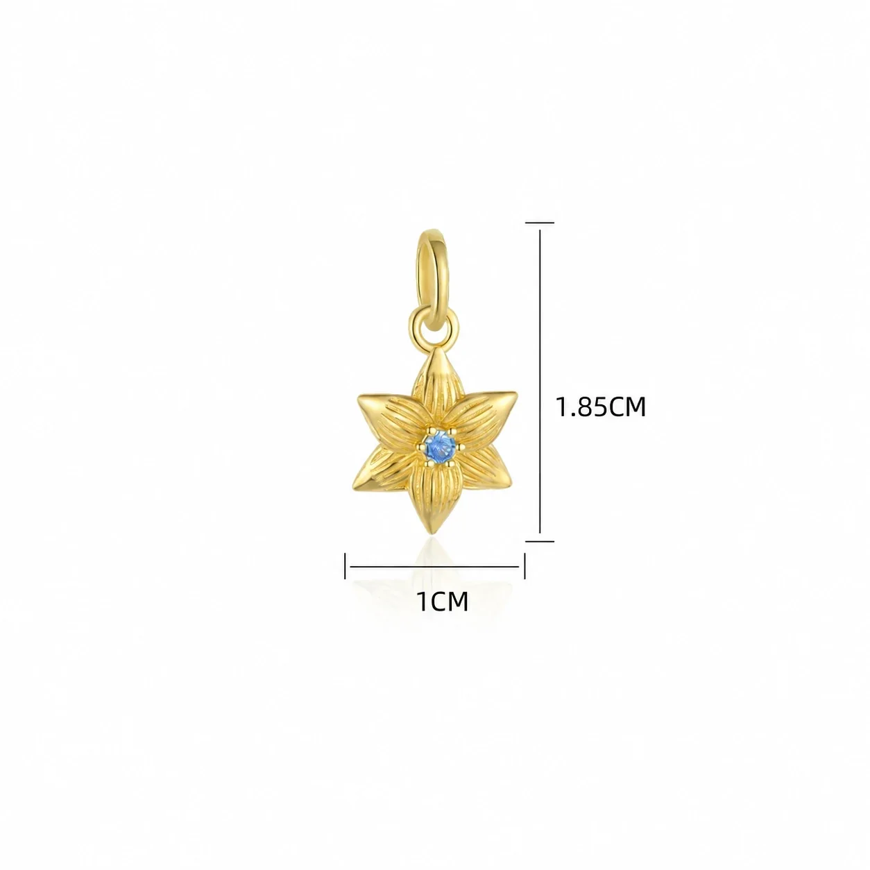 Botanical 925 Sterling Silver Textured Flower CZ Pendant - Gold Aqua Blue Daffodil CZ