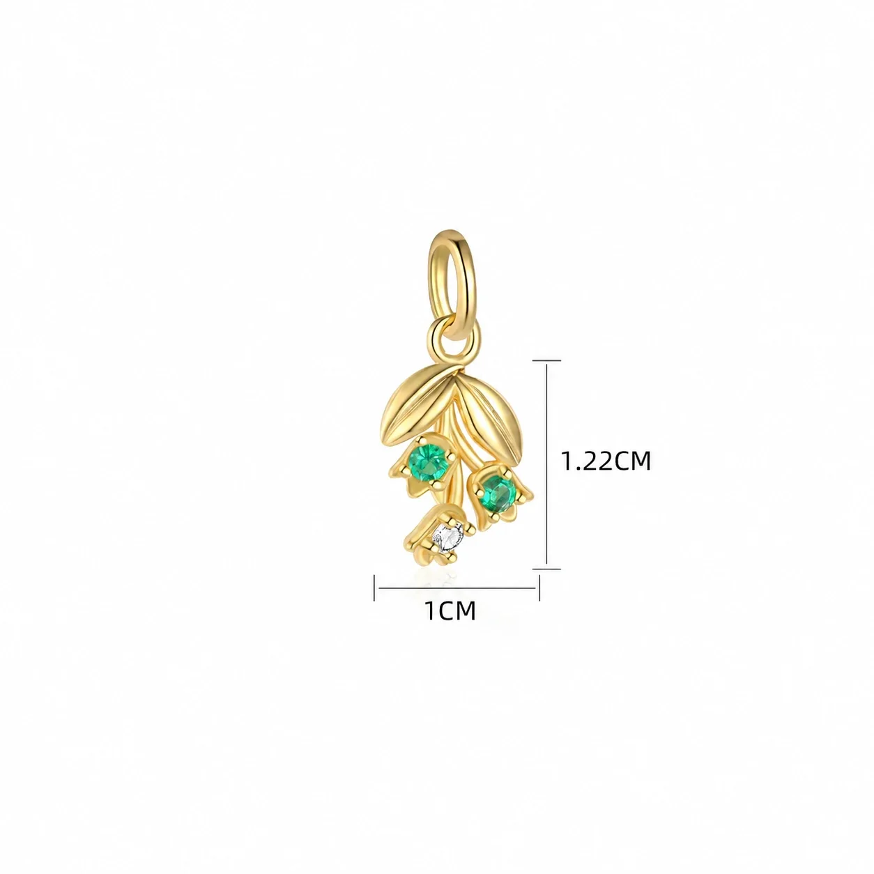 Botanical 925 Sterling Silver Textured Flower CZ Pendant - Gold Green and Clear Lily of the Valley CZ