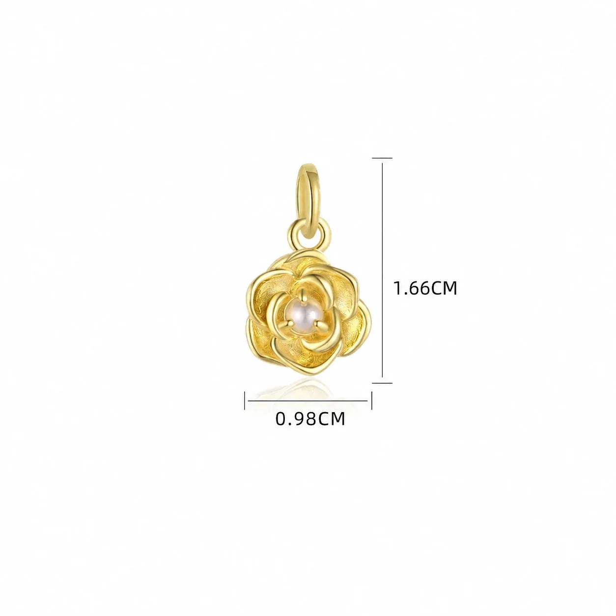 Botanical 925 Sterling Silver Textured Flower CZ Pendant - Gold Pearl-Effect Rose