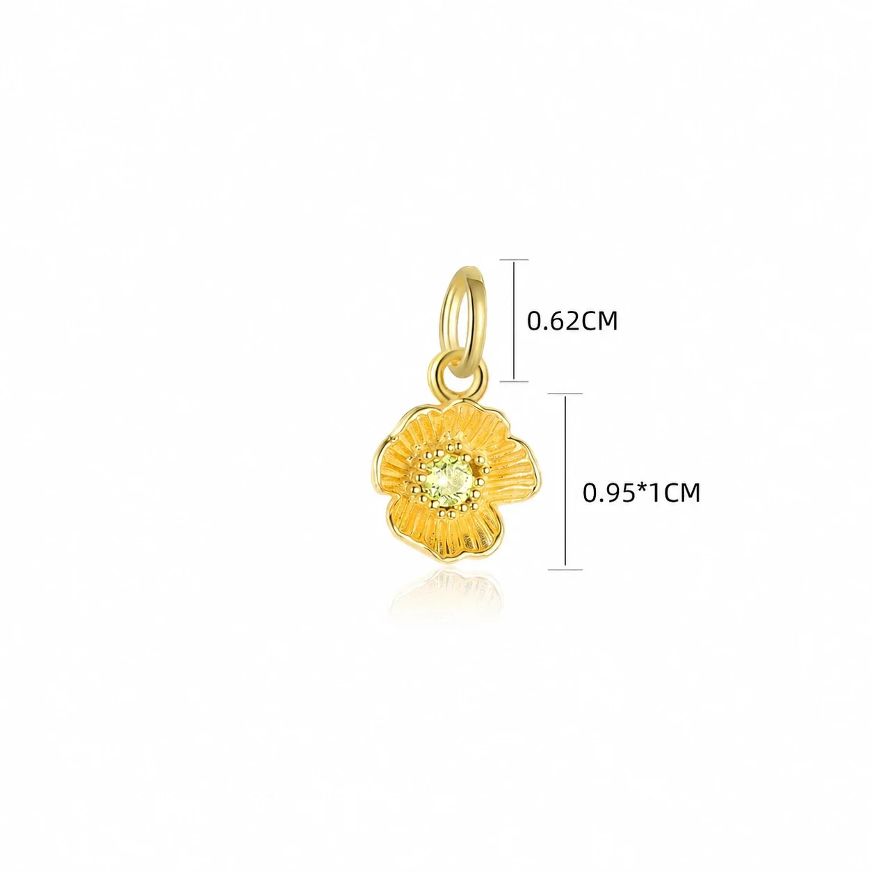 Botanical 925 Sterling Silver Textured Flower CZ Pendant - Gold Apple Green Poppy