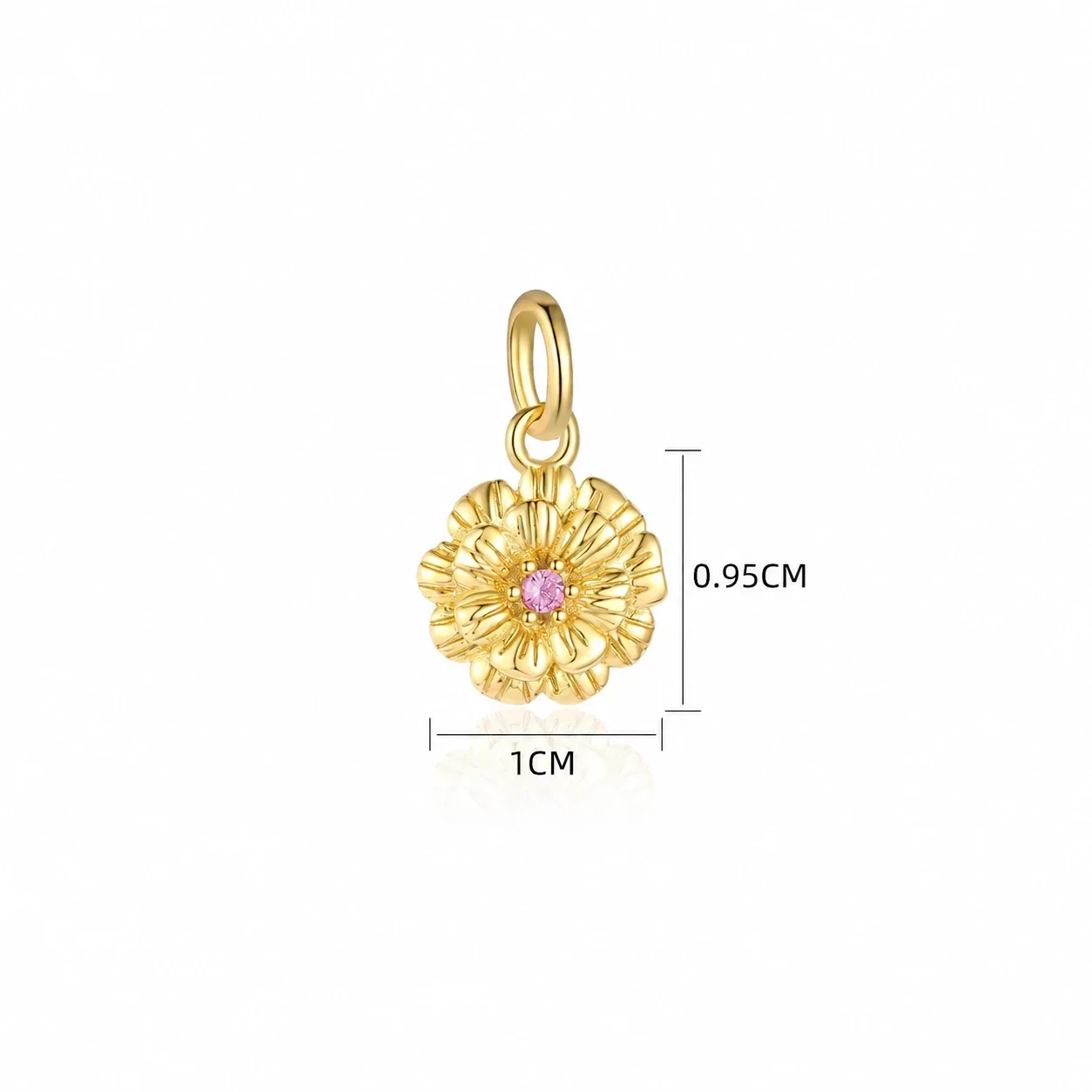 Botanical 925 Sterling Silver Textured Flower CZ Pendant - Gold Rose Pink Marigold
