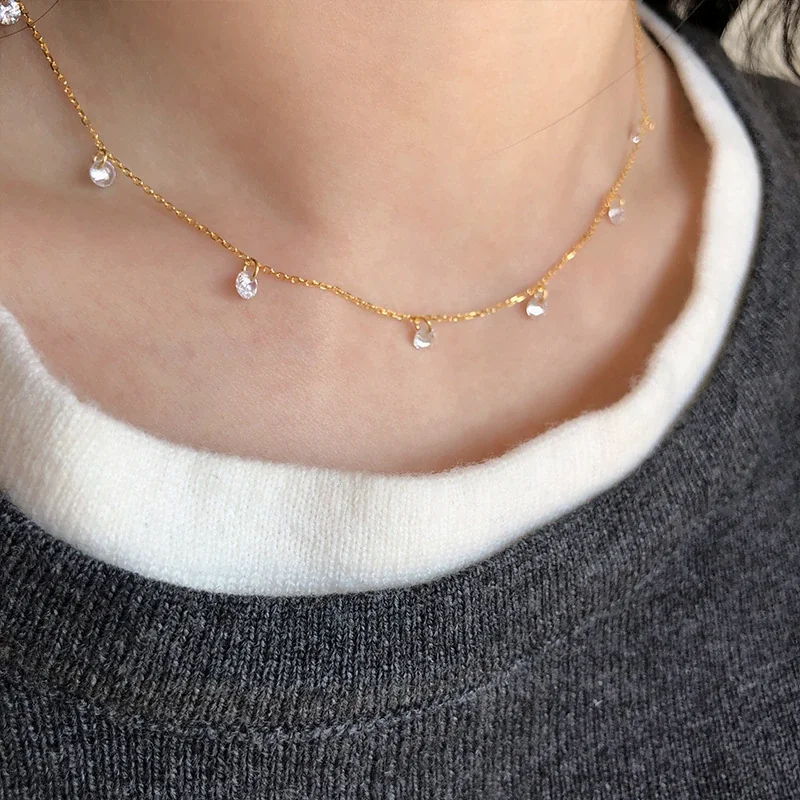 Delicate Round Cubic Zirconia 925 Sterling Silver Necklace