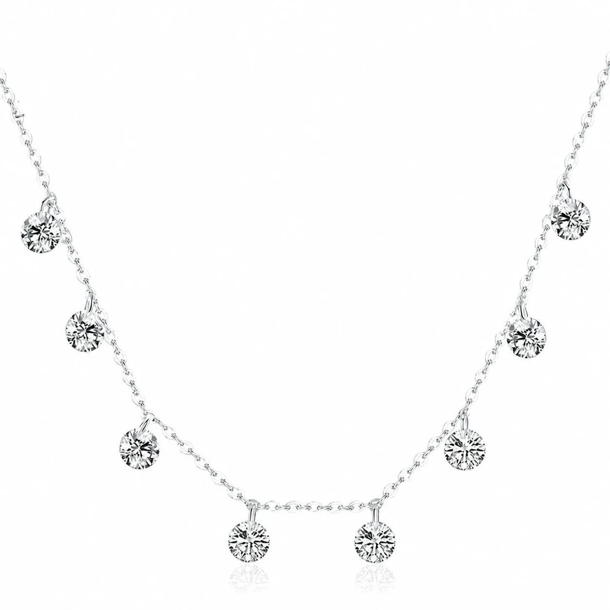 Delicate Round Cubic Zirconia 925 Sterling Silver Necklace
